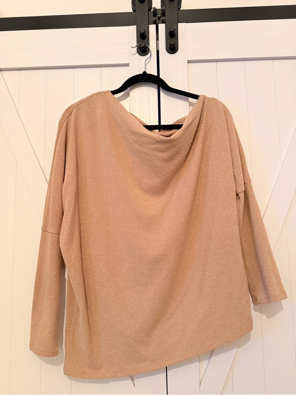 Astr Tan Lightweight Knit Pullover with Asymmetrical Off the Shoulder